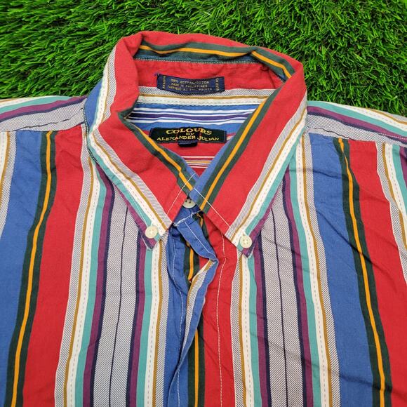 Vintage 90s Colours by Alexander Julian Striped Shirt 2XL 17 Oversized - Picture 2 of 10